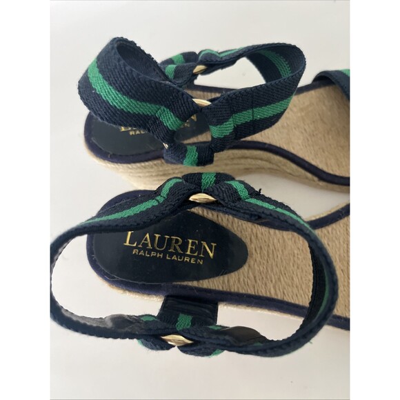New Ralph Lauren Wedge Sandal Womens Green Blue Ilene Espadrille Ankle Strap 6B - Picture 4 of 9